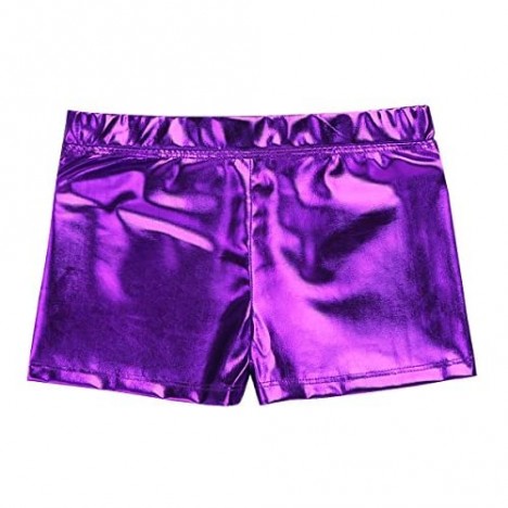 ACSUSS Girls Gymnastic Ballet Dance Metallic Shorts Stretchy Wide Waistband Workout Fitness Sports Trunks Activewear