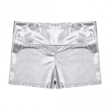 TiaoBug Girls Metallic Wet Look Dance Shorts Sparkle Glitter Tumbling Bottoms Sports Cheer Yoga Gymnastics Athletic Shorts