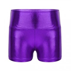 zdhoor Kids Girls Shiny Metallic Dance Workout Booty Shorts High Waist Boy-Cut Bottoms Gym Sports Activewear