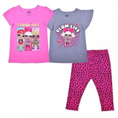 Children's Apparel Network Ltd. LOL Surprise Girl's 3-Pack Printed Tee Sleeveless Shirt and Leggings Set for Kids