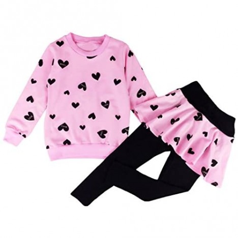 DDSOL Little Girls Clothing Set Outfit Heart Print Hoodie Top+Long Pantskirts 2pcs