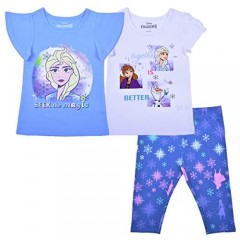 Disney Girl's 3 Pack Frozen Short Sleeves Tee Shirts and Leggings Set for Kids