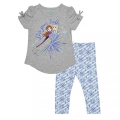 Disney Girls Frozen Anna and Elsa T-Shirt and Capri Legging Pants Set - 2Pack