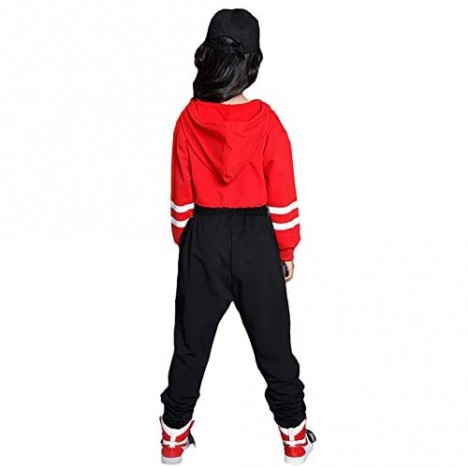 Girls 2 Pieces Outfit Hip Hop Dance Clothes Kids Cropped Hoodie Sweatshirt Sweatpants Jogger Dance Wear Tracksuit Set