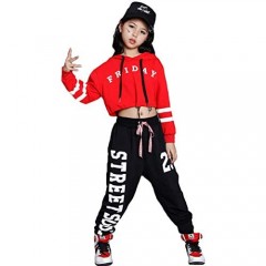 Girls 2 Pieces Outfit Hip Hop Dance Clothes Kids Cropped Hoodie Sweatshirt Sweatpants Jogger Dance Wear Tracksuit Set