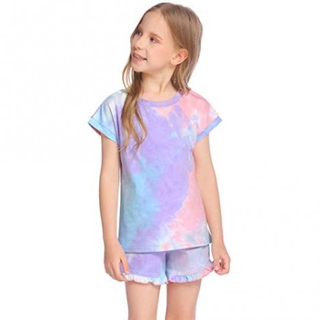 Elastic Waist 2Pcs Set Outfit Greatchy Girls Tie Dye Shorts Set Summer Clothes Cotton Short Sleeve Pullover Top 