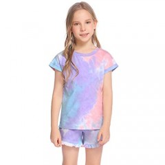 Greatchy Girls Tie Dye Shorts Set Summer Clothes Cotton Short Sleeve Pullover Top + Elastic Waist 2Pcs Set Outfit