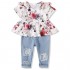 Infant Toddler Baby Girl Clothes Denim Jeans Outfits 2PCS Ruffle Floral Top + Ripped Denim Girls Pants Set 6M-4T