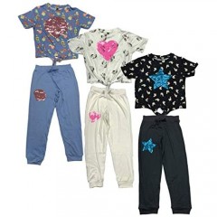 MISS POPULAR 6-Piece Set Girls Kids Sequins Applique Short Sleeve Tie Front T-Shirt with Jogger Pants Size 7-16