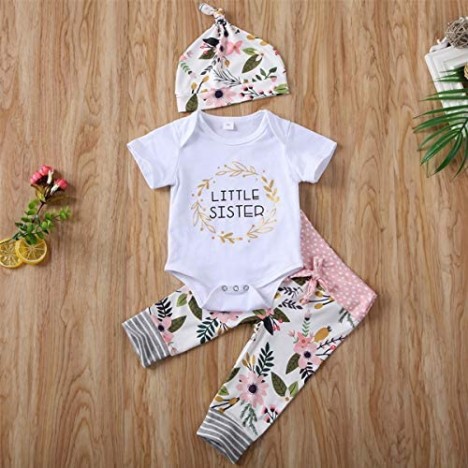 Toddler Baby Girls Sister Matching Outfits Big Kids Little Big Sister Long Sleeve Top + Floral Pants Clothes Set