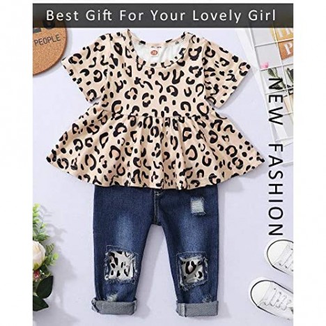 Toddler Girls Clothes Baby Girl Outfit Cute Floral Shirt Tops Denim Ripped Jeans Long Pant Infant Gift Clothing Set