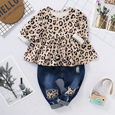 Toddler Girls Clothes Baby Girl Outfit Cute Floral Shirt Tops Denim Ripped Jeans Long Pant Infant Gift Clothing Set