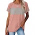 Acelitt Women Ladies Casual Lightweight Short Sleeve Crewneck Striped Color Block Tshirts Blouses Tees Tops Shirts Pink XL