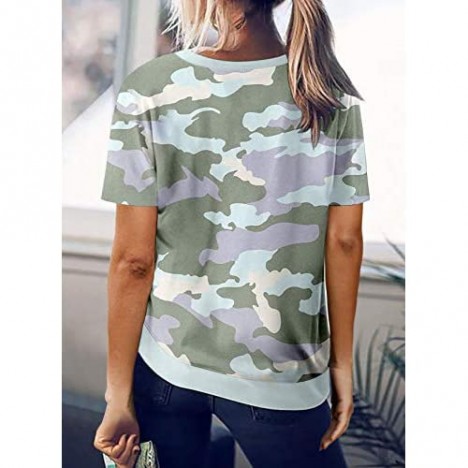 Acelitt Women Ladies Summer Crewneck Short Sleeve Casual Loose 2021 Comfy Soft Camo T-Shirts Blouses Tops Tunic Tees Green XL