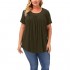 Allegrace Plus Size Blouse Women Short Sleeve Blouses Summer Casual Pleated Tops