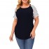 Allegrace Plus Size Tops Women Stripe Short Sleeve Summer Casual Raglan T Shirts