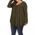 Allegrace Women Plus Size Casual Pleated Long Sleeve Blouse Top Round Neck Flowy T Shirts