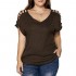 AMCLOS Womens Tops Plus Size V Neck Blouse Cold Shoulder Ripped Short Sleeve Tee Shirts