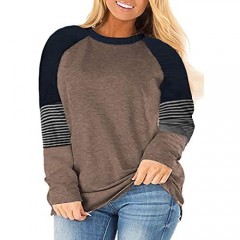 AURISSY Plus-Size Tops for Women Long Sleeve Striped Color Block Shirts