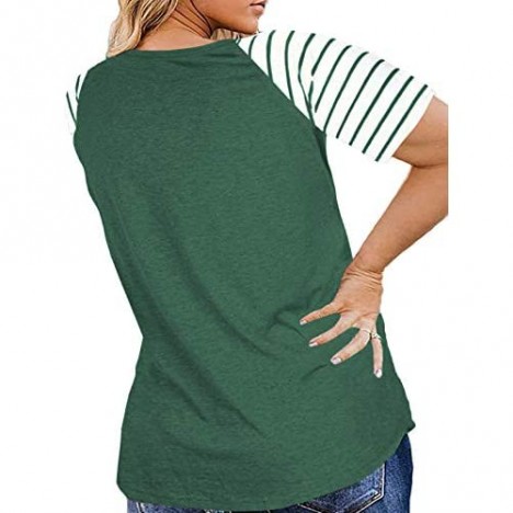 AURISSY Womens Plus-Size-Tops Summer Tee Shirts Striped Raglan Tunics