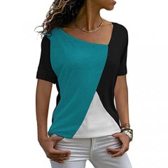 AYIFU Womens Summer Tops Short Sleeve Shirts Color Block Tunic Casual Blouses