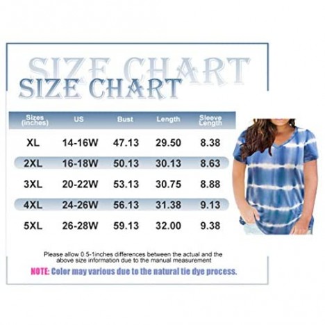 CARCOS Plus Size Shirts for Women Short Sleeve Summer Tops Tie Dye Tunics XL-5XL
