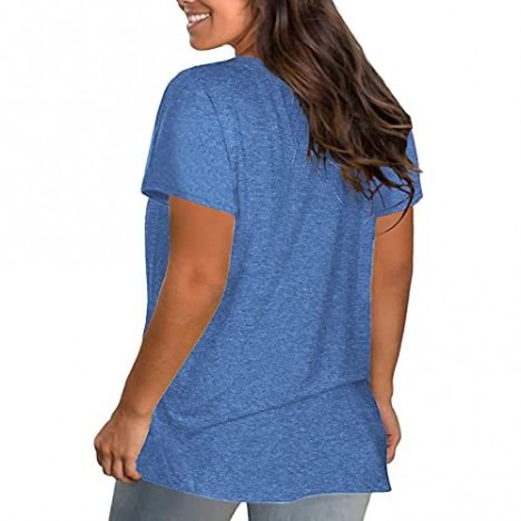 DOLNINE Womens Plus-Size Tops Short Sleeve V Neck Casual Basic T-Shirts Tunics