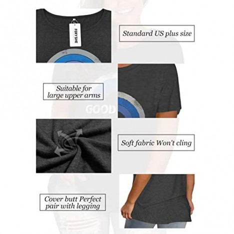 FERYSHE Womens Plus-Size Summer Tops Good Vibes T Shirts XL-4XL