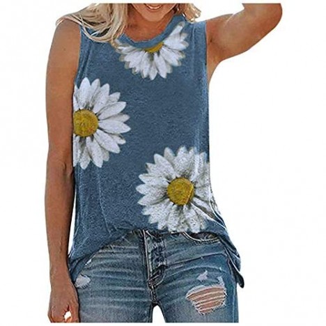 fesfesfes Sunflower Tank Tops for Women Summer Cute Sleeveless Tops Casual Tee Crewneck Tunic Shirt Loose Blouse.S-5XL