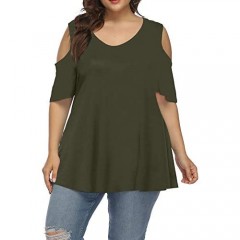 Gboomo Women Plus Size Tops Casual Cold Shoulder Short Sleeve T Shirts Summer Plus Size Tunic