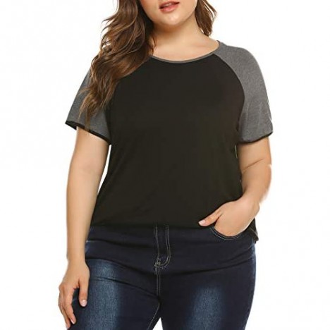 IN'VOLAND Womens Plus Size Tops Raglan Shirts Baseball Tee Round Neck Short Sleeve/Long Sleeve Tunic T-Shirts