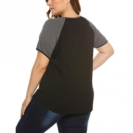 IN'VOLAND Womens Plus Size Tops Raglan Shirts Baseball Tee Round Neck Short Sleeve/Long Sleeve Tunic T-Shirts