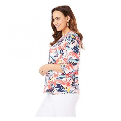 Jessica London Women's Plus Size V-Neck Tee 3/4 Sleeve T-Shirt