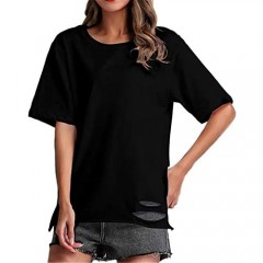 Kgamfar Womens Short Sleeve Side Slit Tshirts Casual Solid Color Crewneck Cutout Tops Plain T Shirts