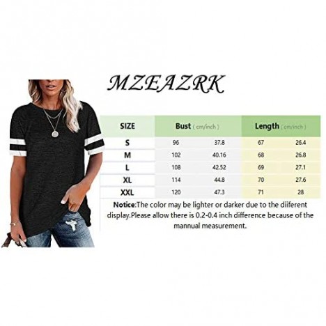 MZEAZRK Womens Casual T Shirts Crewneck Color Block Shirts Cute Short Sleeve Tee Tops Blouses