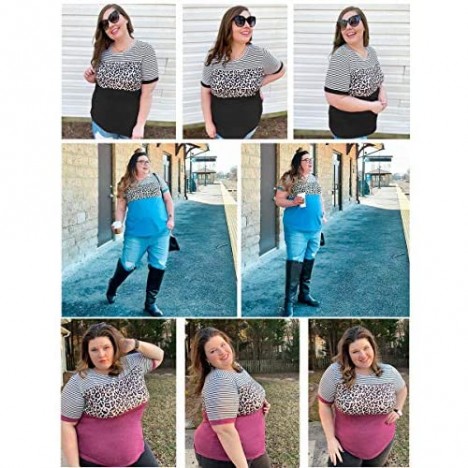 Ritera Womens Plus Size Raglan color block Short Sleeve Striped oversize T Shirts Leopard Print Casual Summer Tee Tops XL-5XL