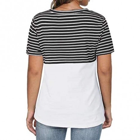 VISLILY Plus-Size Tops for Women Summer T Shirts Striped Color Block Tunics