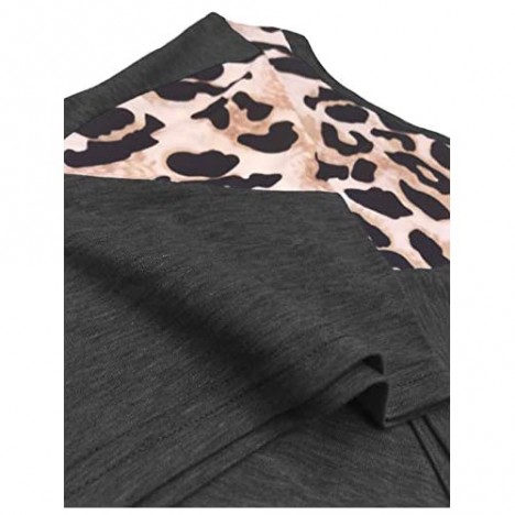 VISLILY Women's Plus Size Tops Leopard Print Short Sleeve Raglan Color Block Shirts with Pocket