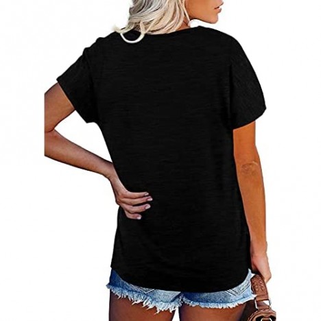 Womens T-Shirts V Neck Short Sleeve Side Split Summer Tops