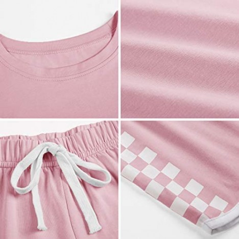 CNJFJ Kids Summer Sport T-Shirt and Shorts Set Plaid Print Clothing Sets Tracksuit
