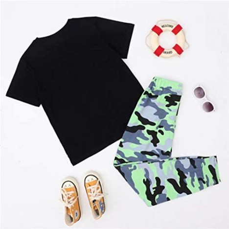 Gorboig Boy Clothes Set Big Boys Summer Outfits Short Sleeve Camouflage T-Shirt & Long Pants 2 Packs 6-12Y