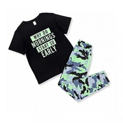 Gorboig Boy Clothes Set Big Boys Summer Outfits Short Sleeve Camouflage T-Shirt & Long Pants 2 Packs 6-12Y