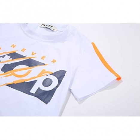 nomachalt Boy's 2 Piece Outfits T-Shirt & Elastic Waisted Shorts Set Drawstring Casual Summer 3-12Y