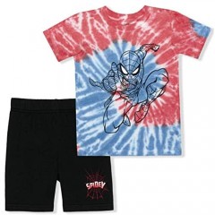 Spiderman Marvel 2 Pack Short Sleeve Tie Dyed Tee Shirt and Shorts Set for Boys