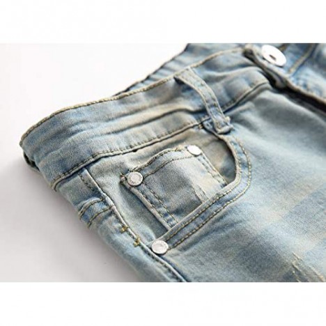 Boy's Jeans Slim Straight Fit Elastic Waist Stretch Fashion Ripped Pants(5 6 7 8 10 12 14 16)
