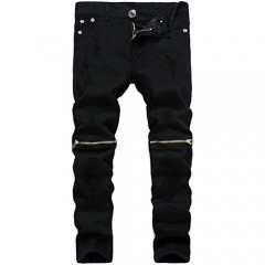 Boy's Ripped Skinny Distressed Destroyed Slim Fit Jeans Pants with Zipper