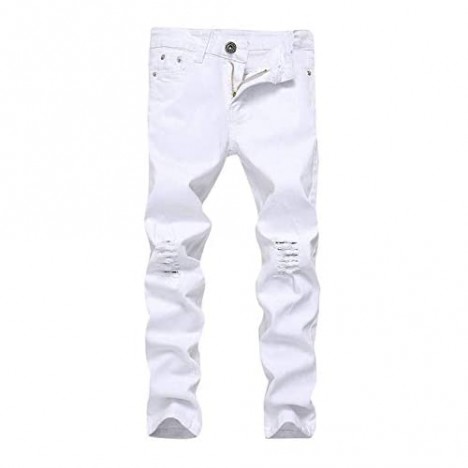 Boy's Ripped Skinny Fit Distressed Slim Fashion Denim Pants Jeans with Holes
