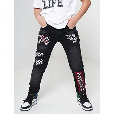 Boy's Skinny Fit Ripped Destroyed Distressed Jeans Pants for Kids