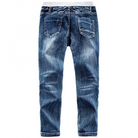 BYCR Boys' Blue Denim Jean Elastic Waist Pants for Kids Size 4-18