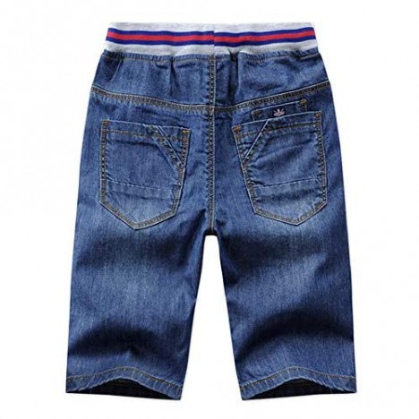 Child Boys Mid Waist Elastic Straight Stretch Summer Capris Cropped Denim Jeans Shorts 3T-12